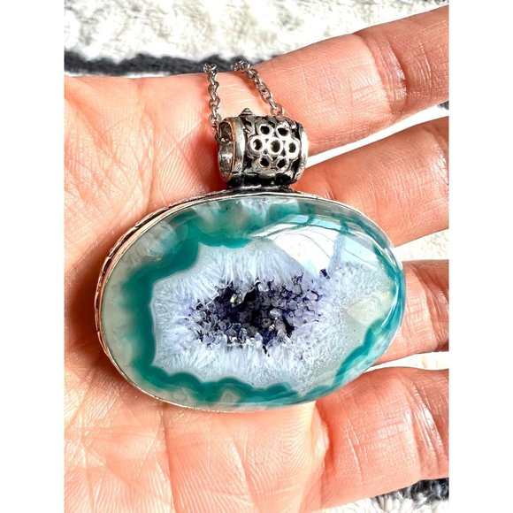 Handmade Jewelry - 925 Geode Slice Solar Quartz Necklace
